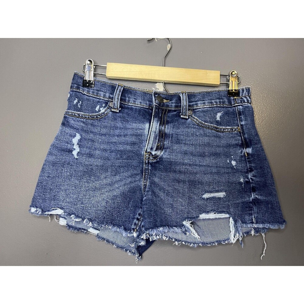 Aerie Denim Shorts Womens XS Blue Distressed Cutoff Raw Frayed Hem Elastic Waist